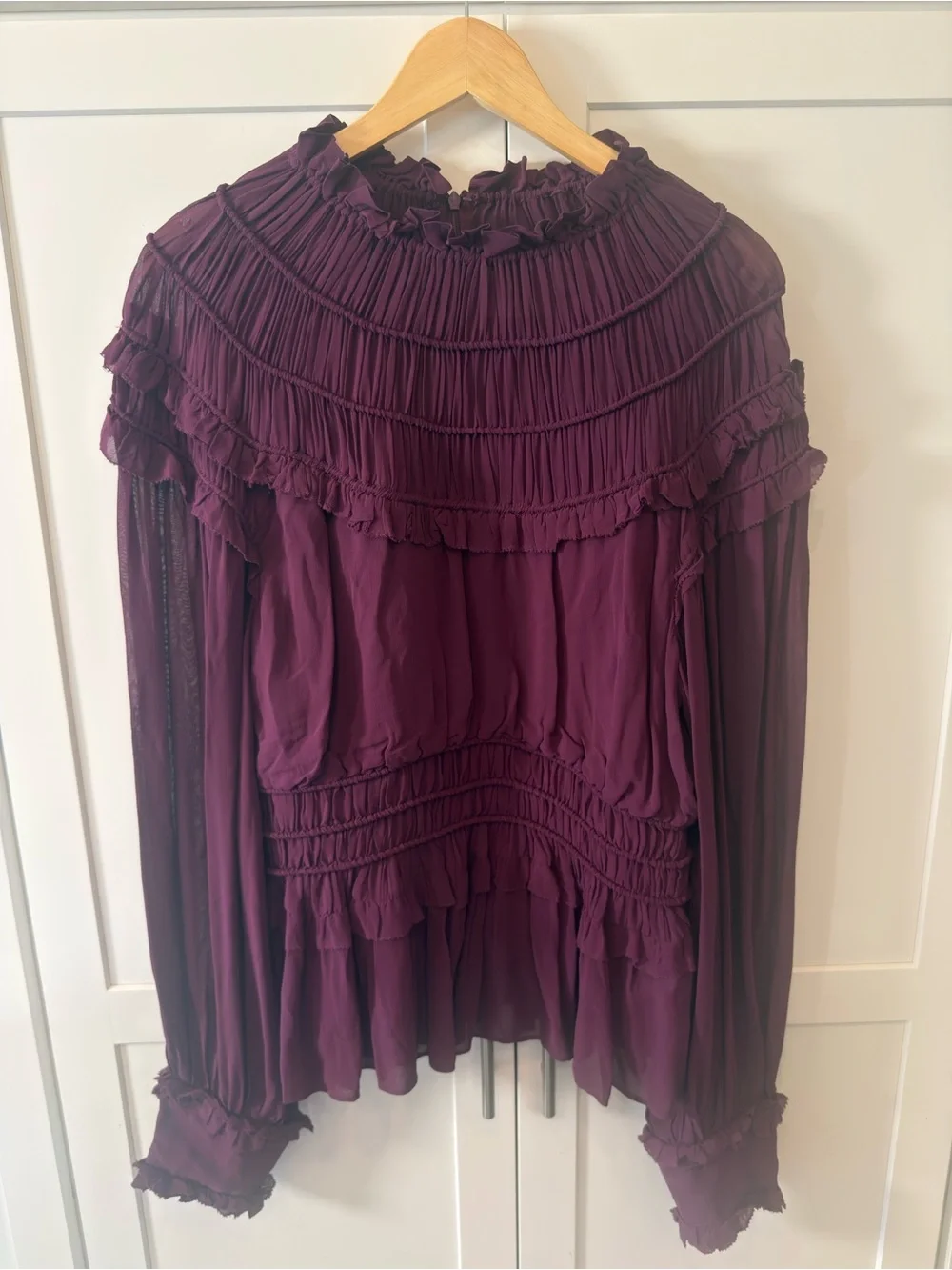 FARM Rio Plum Purple Ruffled Smocked Peasant Blouse
